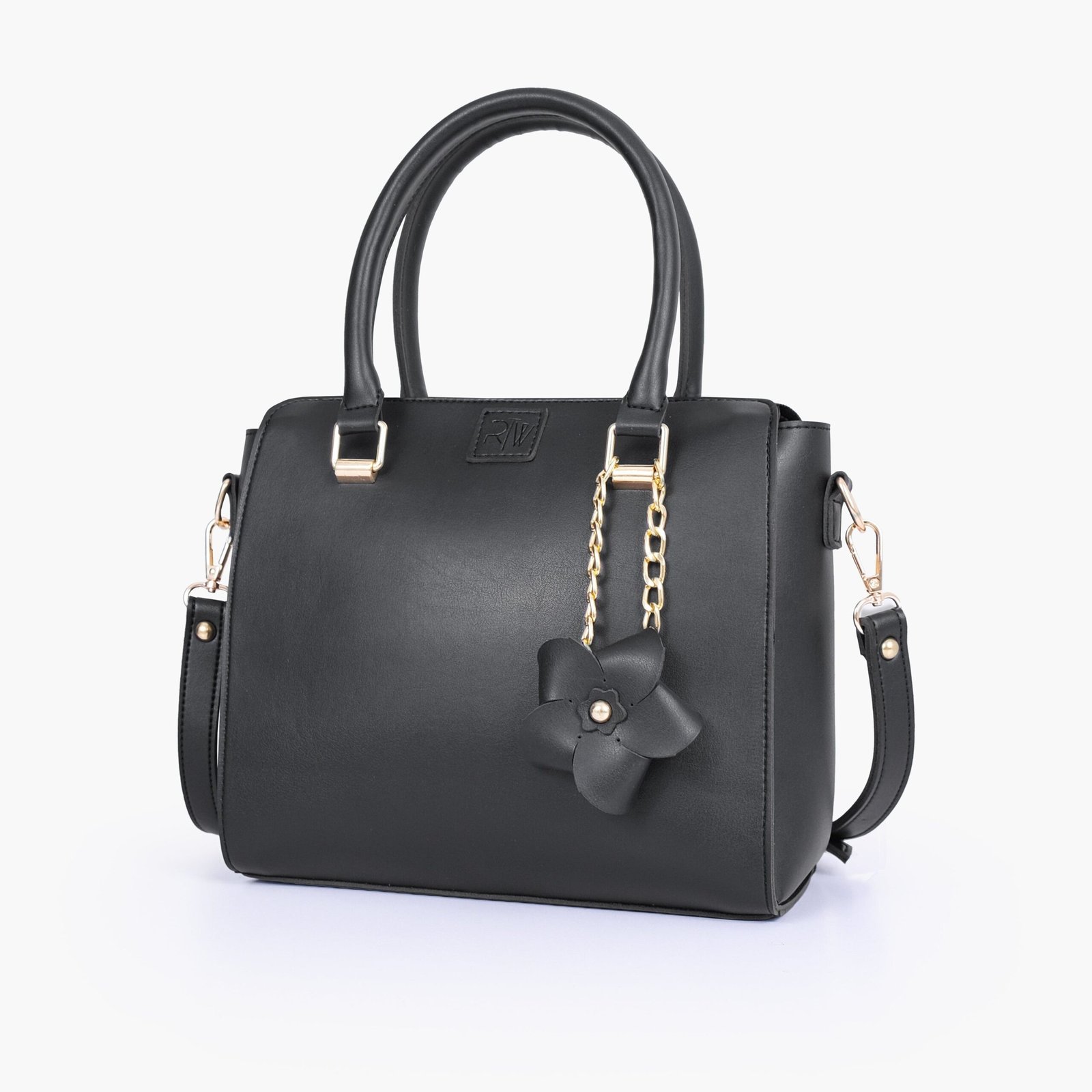 CBF-03-01.jpg Mercura Black handbag with flower charm - Image 1