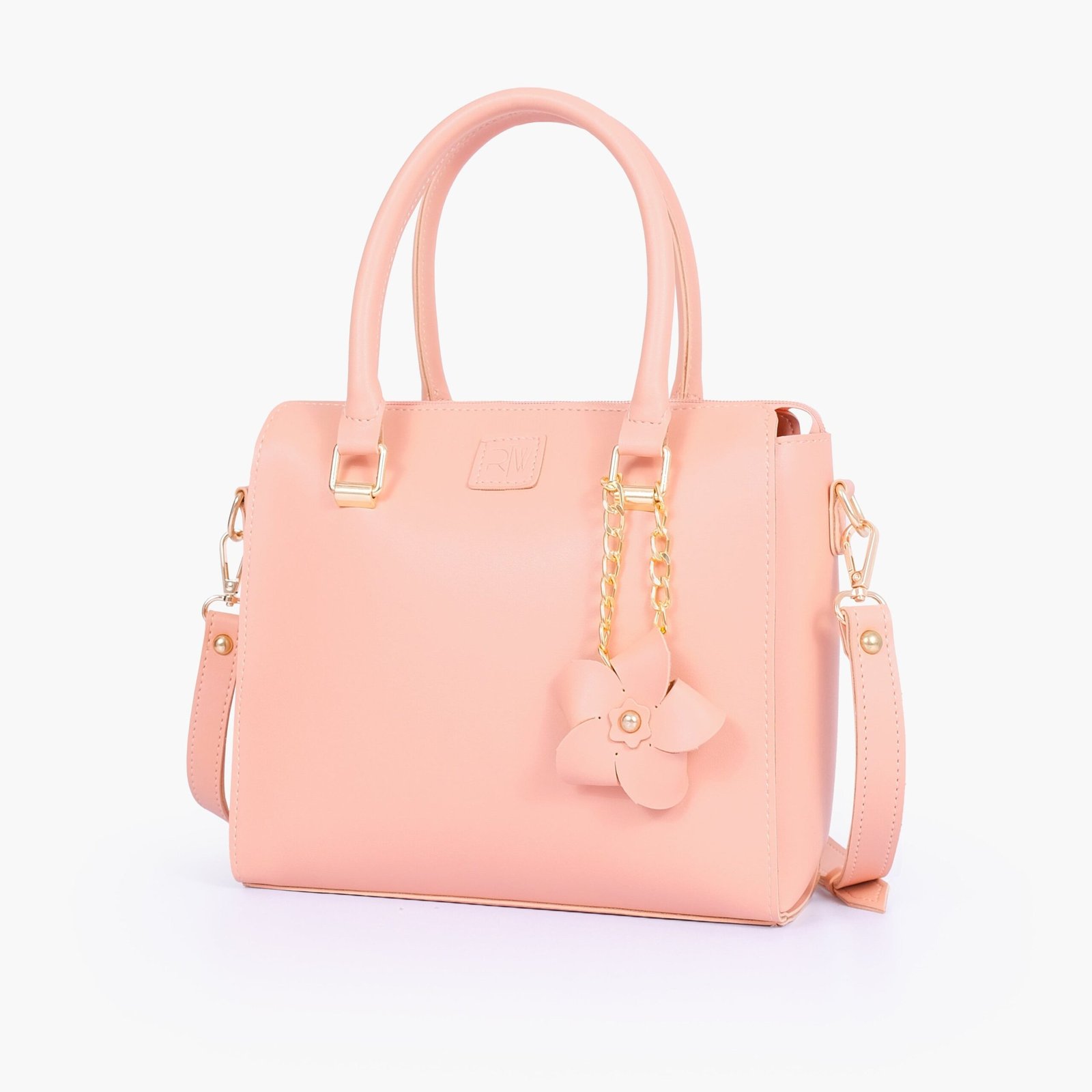 CBF-06-01.jpg Mercura Peach handbag with flower charm - Image 1