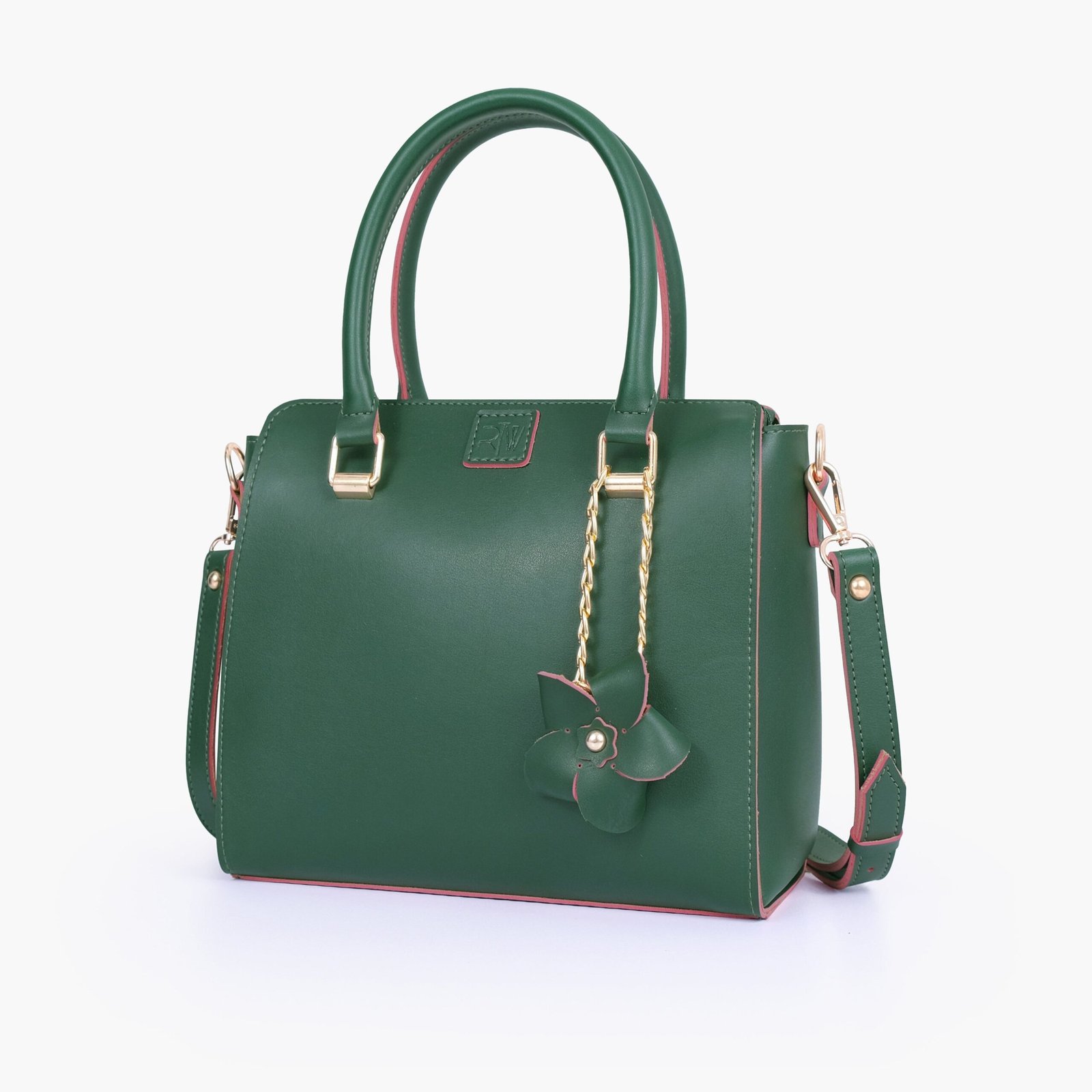CBF-07-01.jpg Mercura Army green handbag with flower charm - Image 1