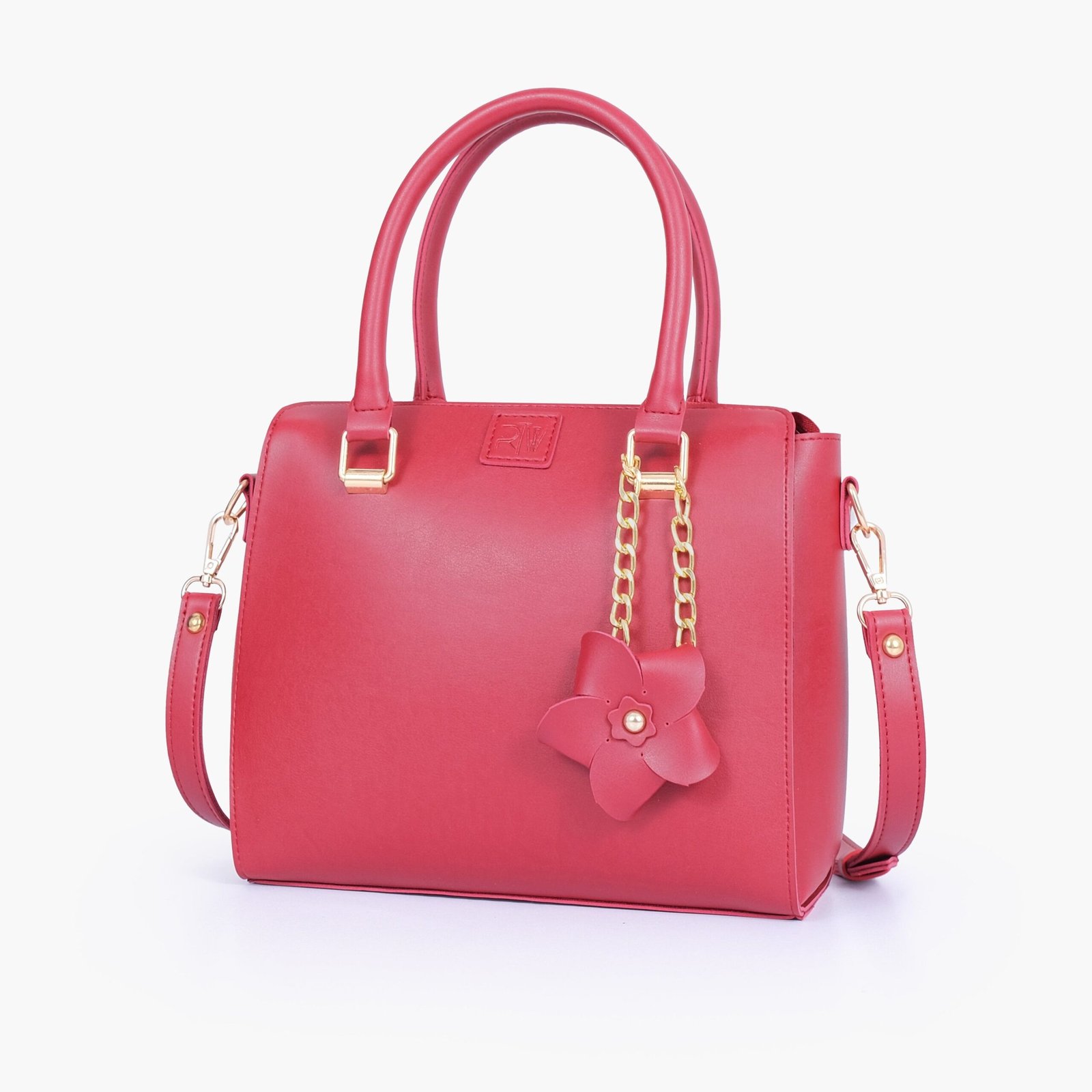 CBF-09-01.jpg Mercura Maroon handbag with flower charm - Image 1