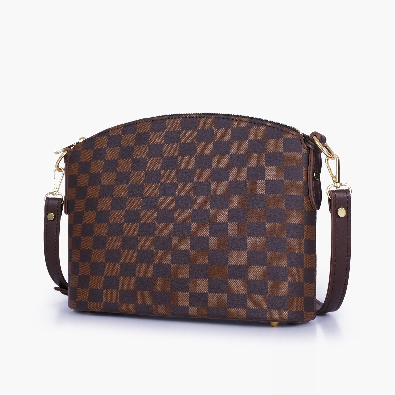 CDC-03-01.jpg Mercura Dark brown checkered dome cross-body bag - Image 1