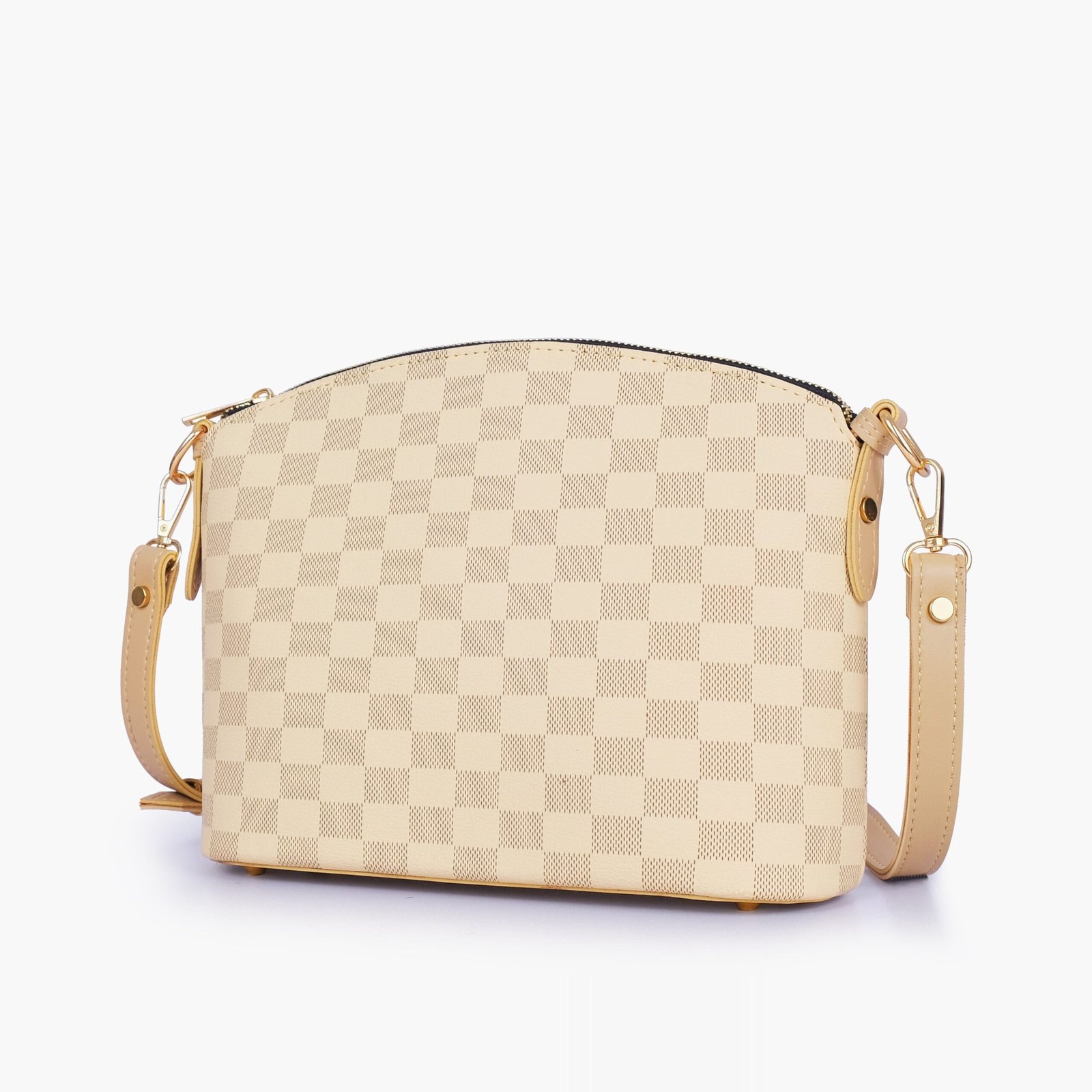 CDC-04-01.jpg Mercura Off-white checkered dome cross-body bag - Image 1