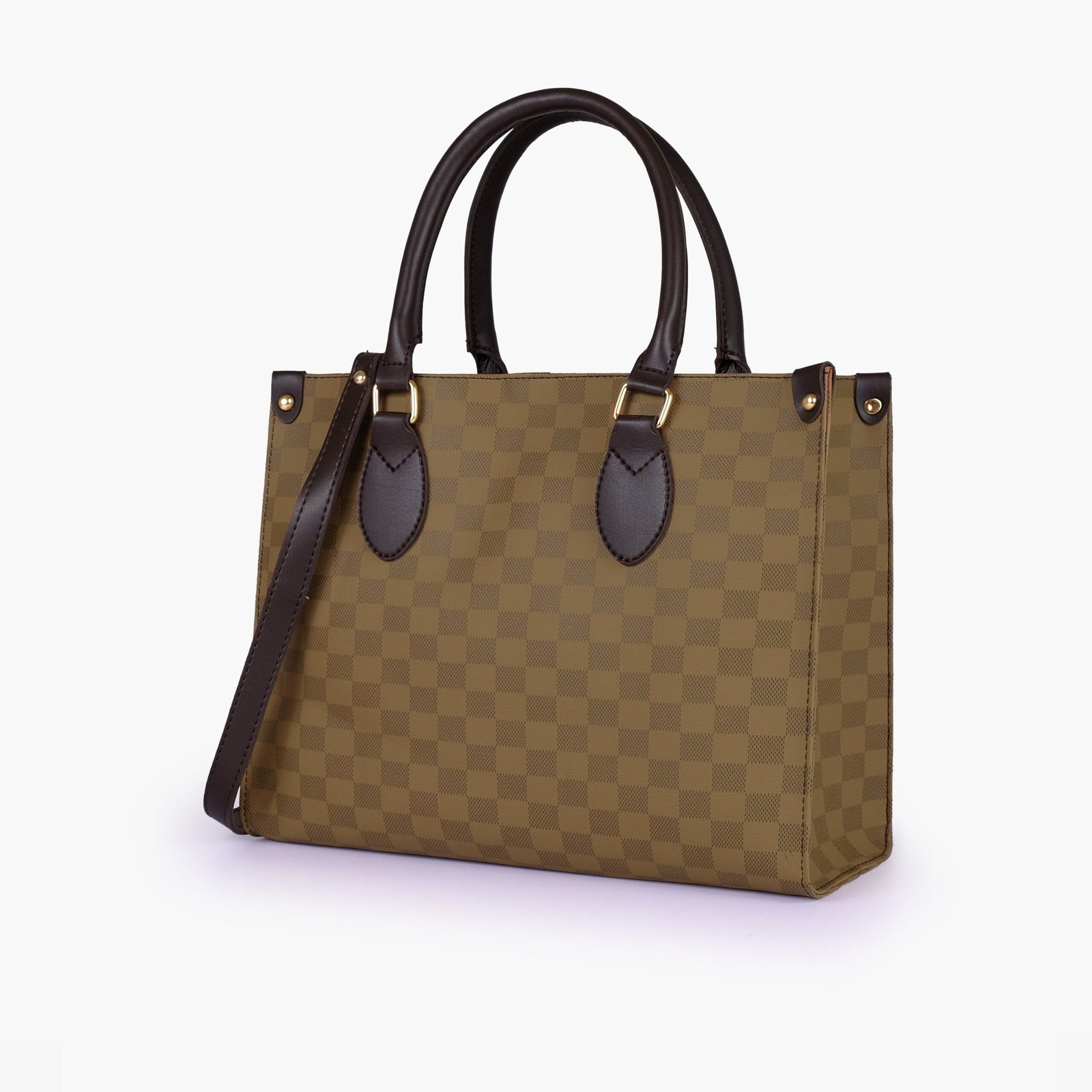 CEH-02-01.jpg Mercura Brown checkered everywear handbag - Image 1