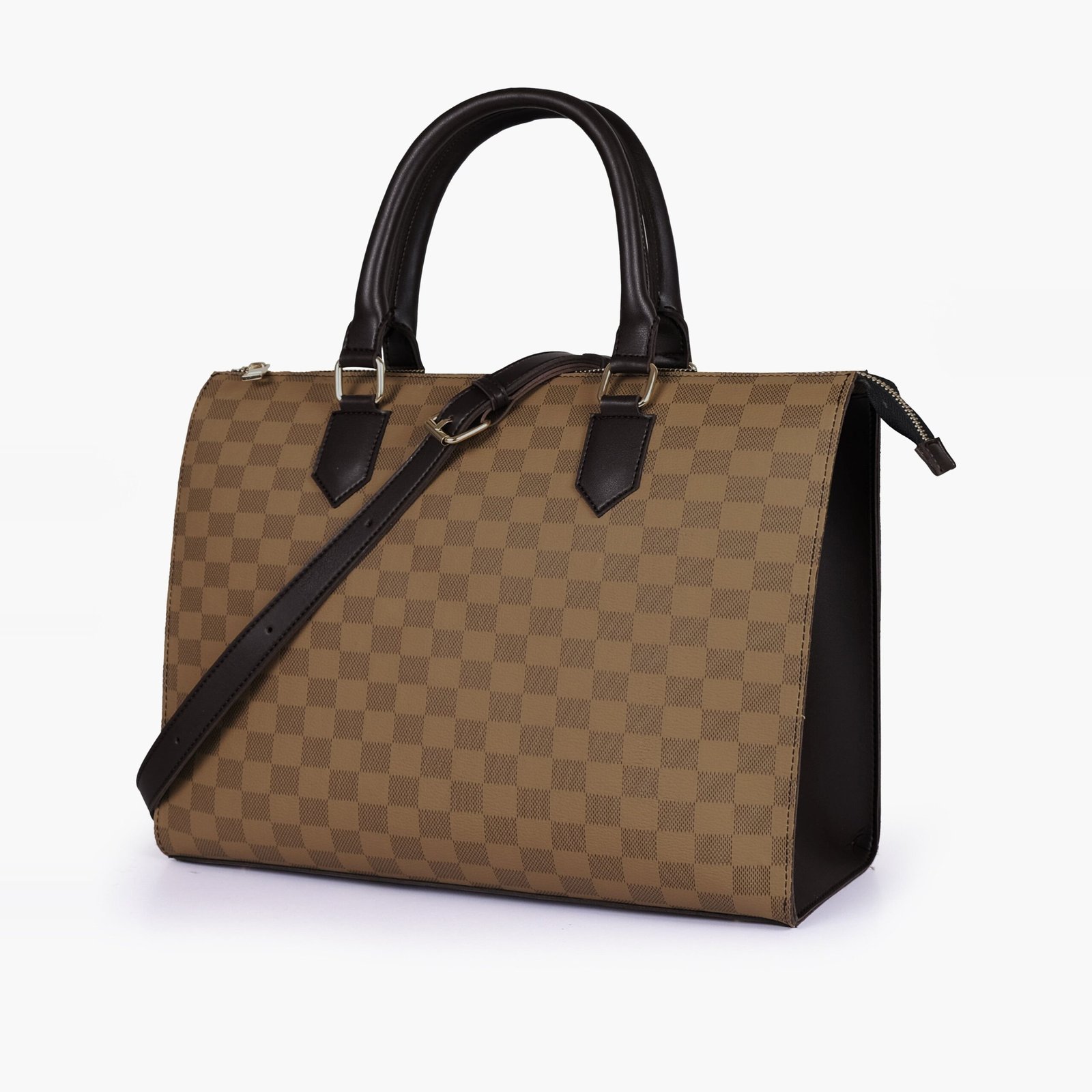 COTG-02-01.jpg Mercura Brown checkered on-the-go handbag - Image 1