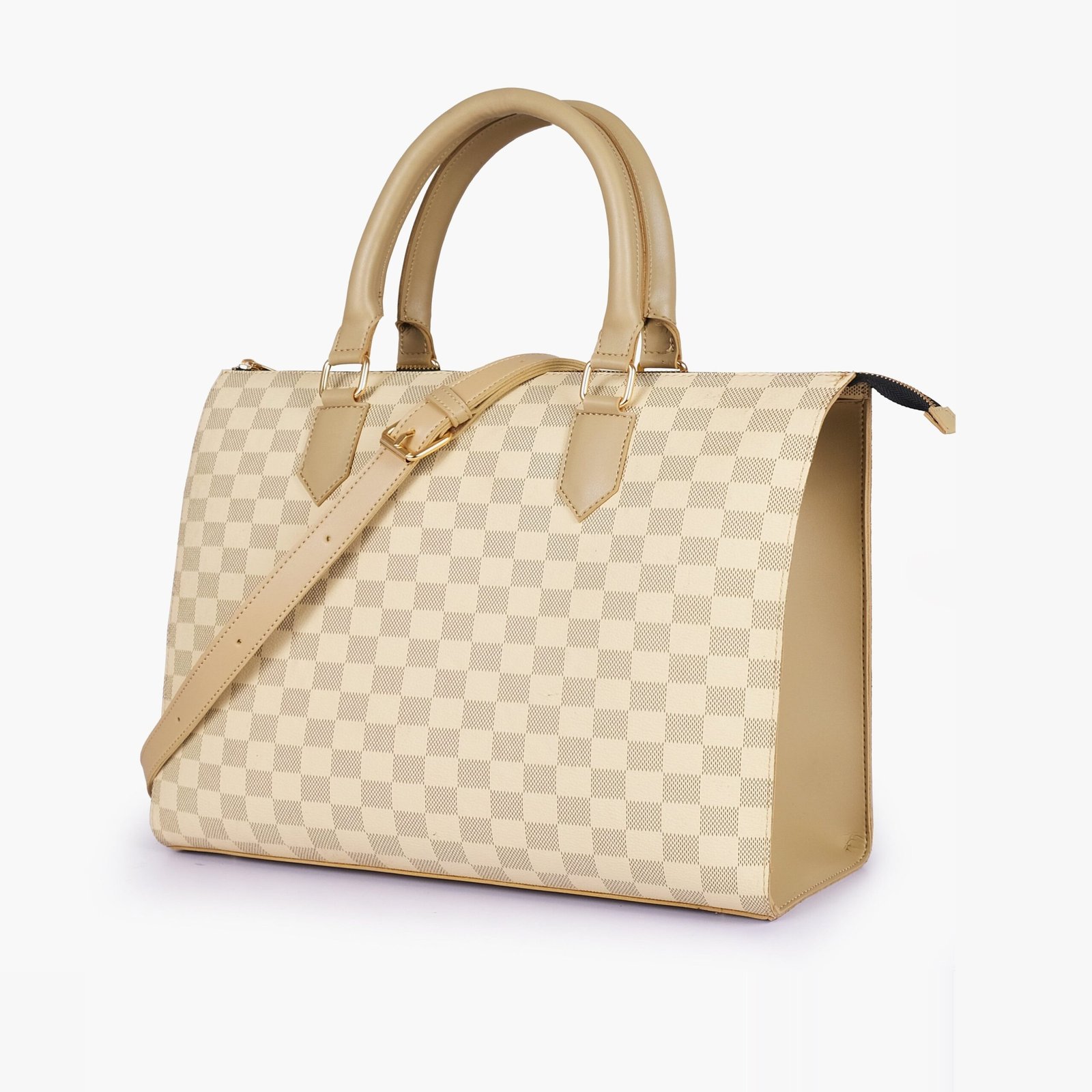COTG-04-01.jpg Mercura Off-white checkered on-the-go handbag - Image 1