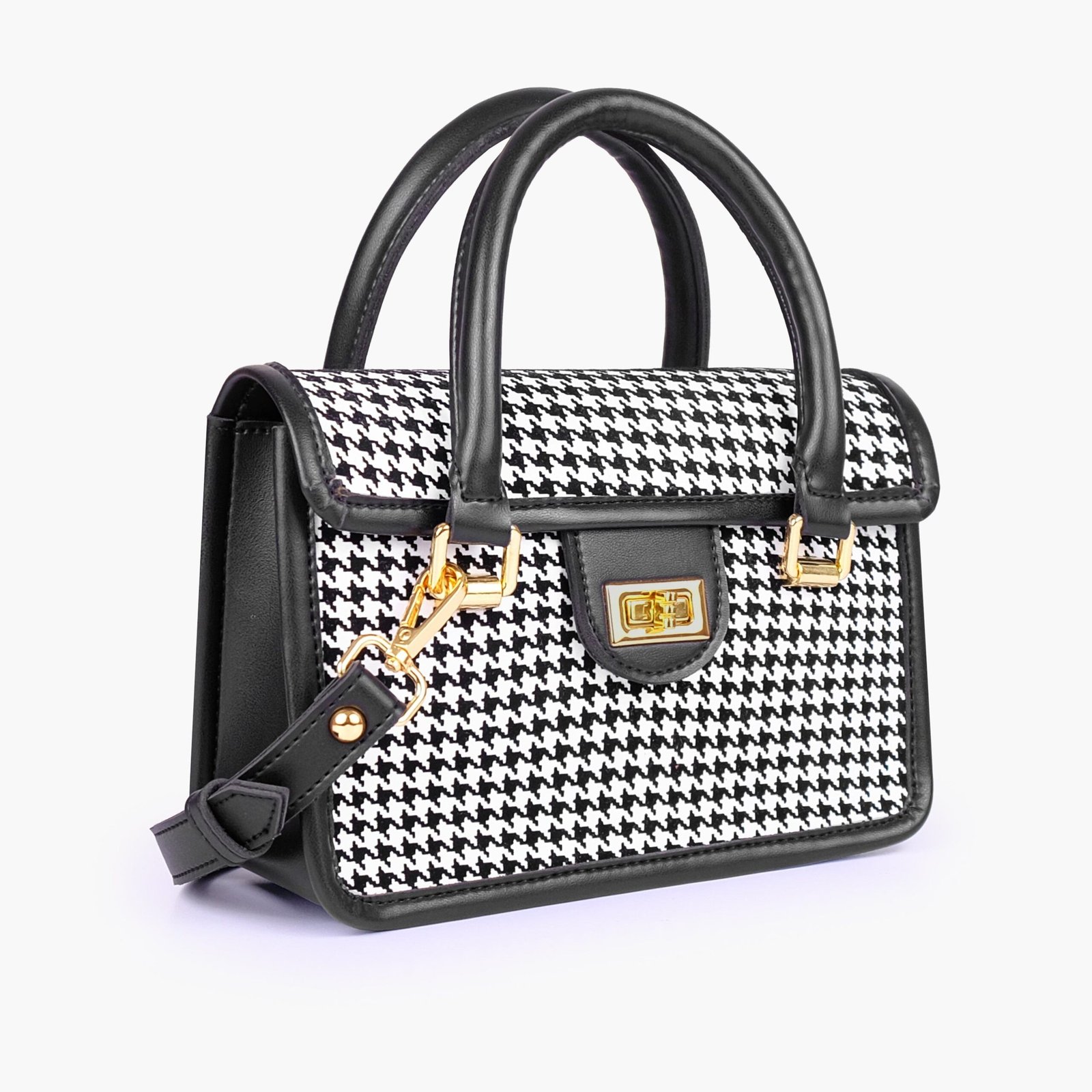 CWF-01-01.jpg Mercura Black and white houndstooth cross-body with flap - Image 1