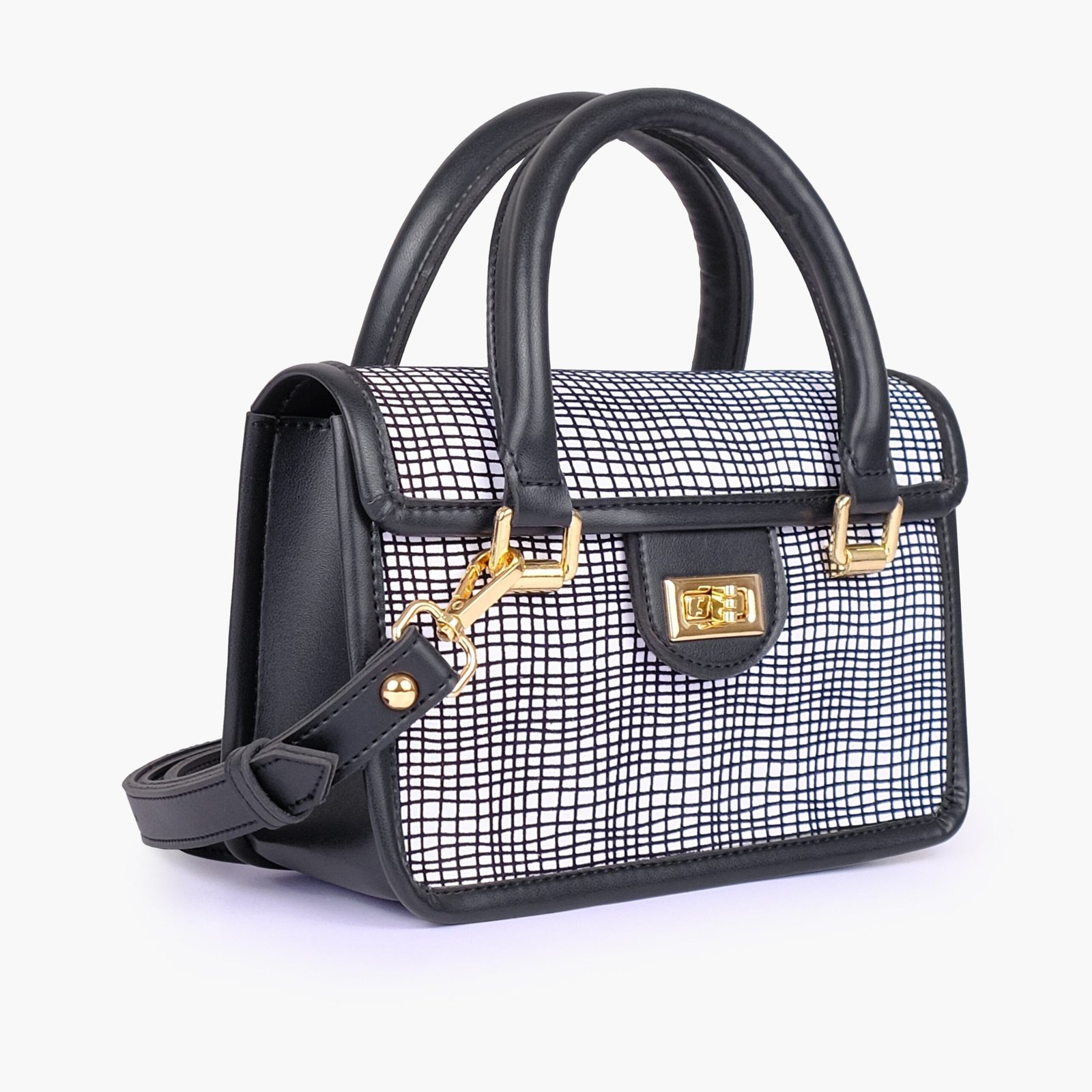 CWF-03-01.jpg Mercura Black and white patterned cross-body with flap - Image 1