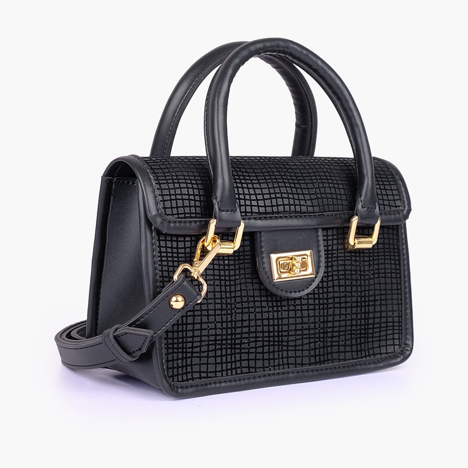 CWF-04-01.jpg Mercura Black patterned cross-body with flap - Image 1