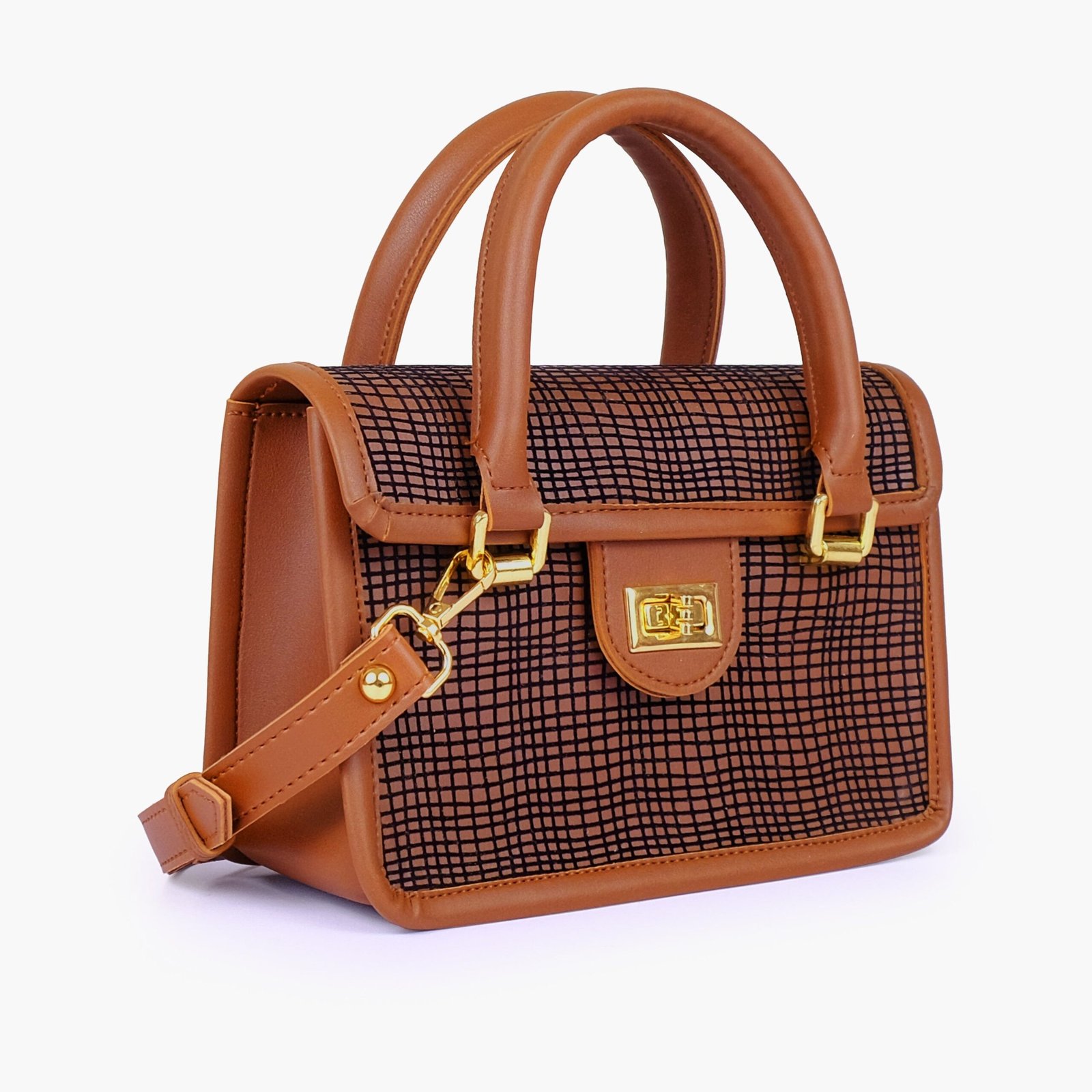 CWF-07-01.jpg Mercura Brown patterned cross-body with flap - Image 1