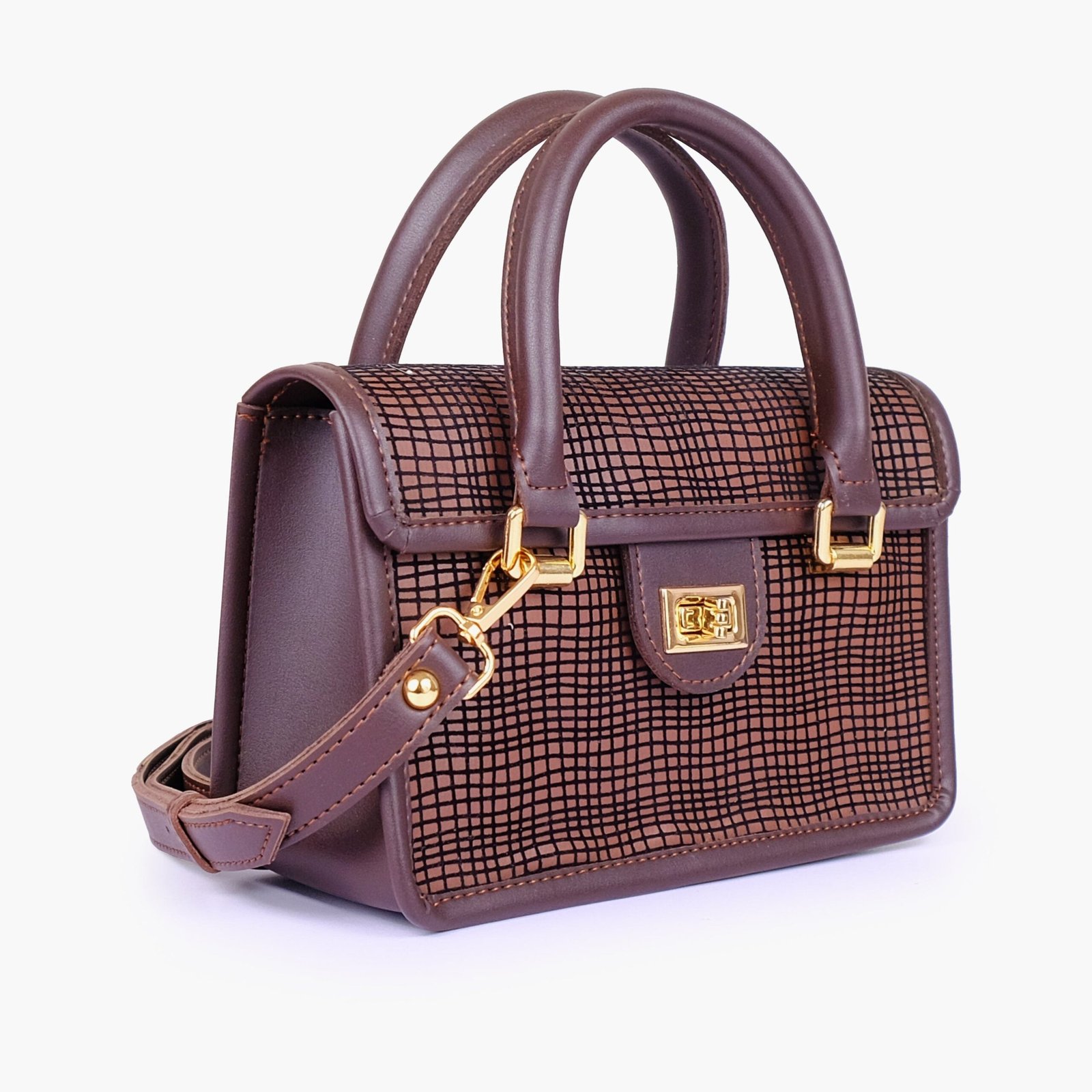 CWF-08-01.jpg Mercura Dark brown patterned cross-body with flap - Image 1
