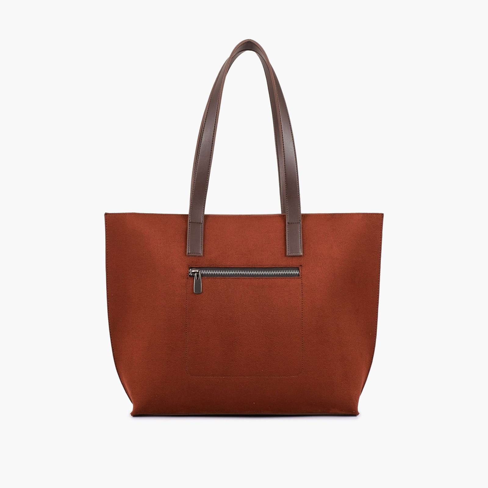 DCTN-08-01.jpg Mercura Dark brown suede long handle tote bag - Image 1