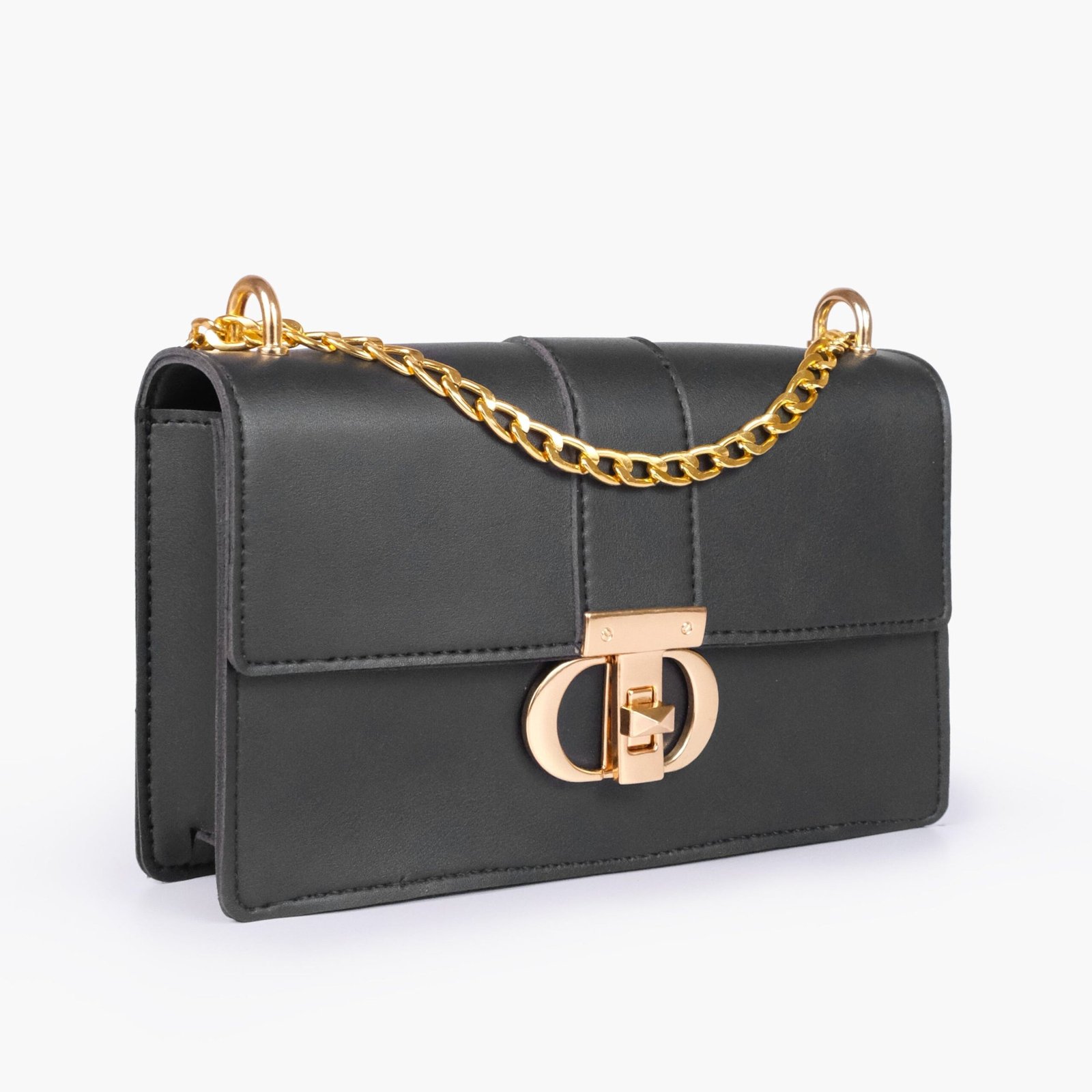 EWH-01-01.jpg Mercura Black east-west shoulder bag with half chain - Image 1