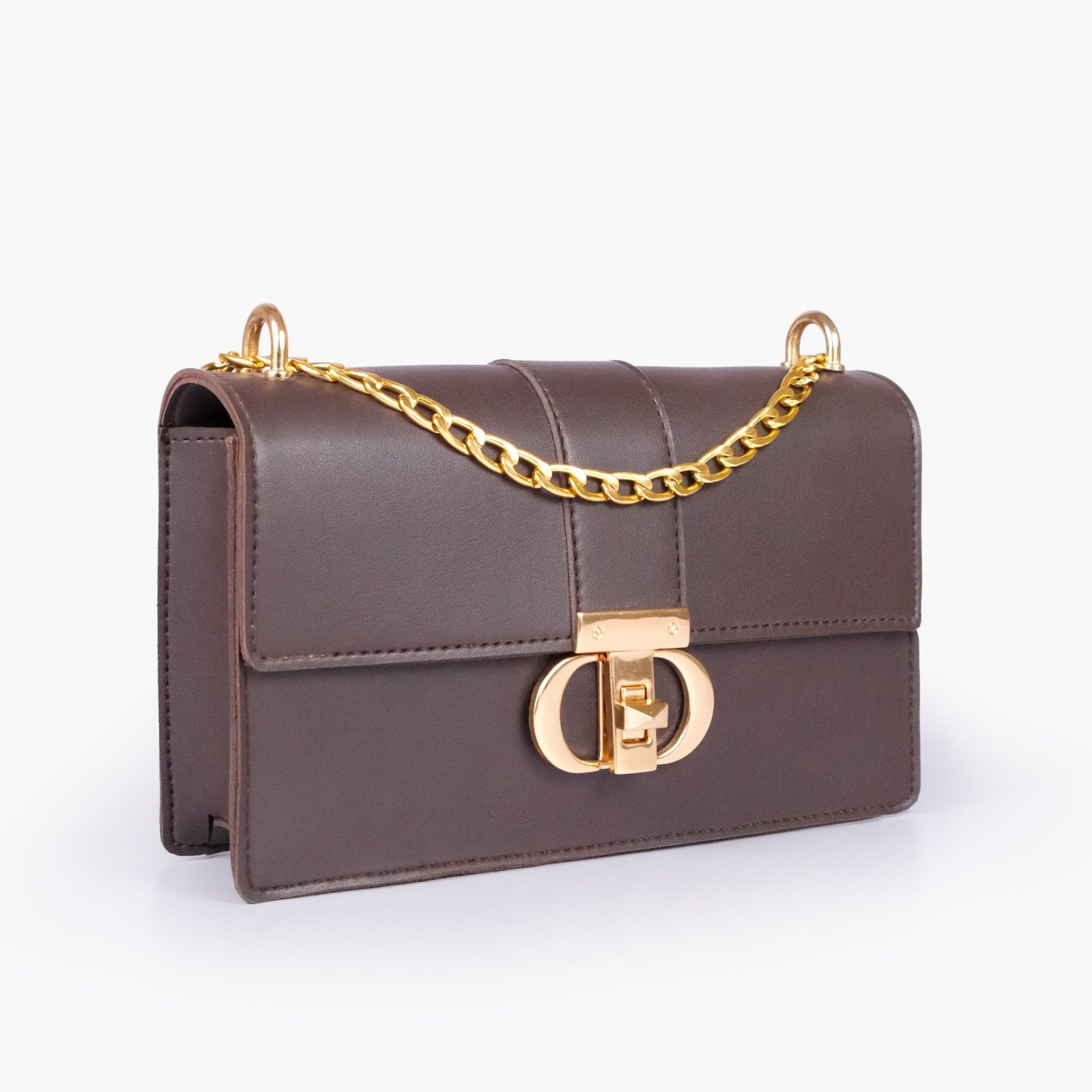 EWH-03-01.jpg Mercura Dark brown east-west shoulder bag with half chain - Image 1