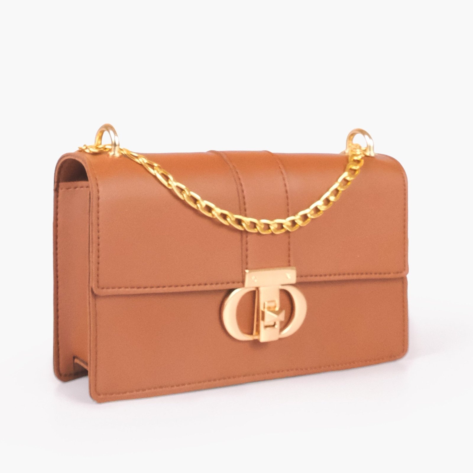 EWH-07-01.jpg Mercura Tan east-west shoulder bag with half chain - Image 1