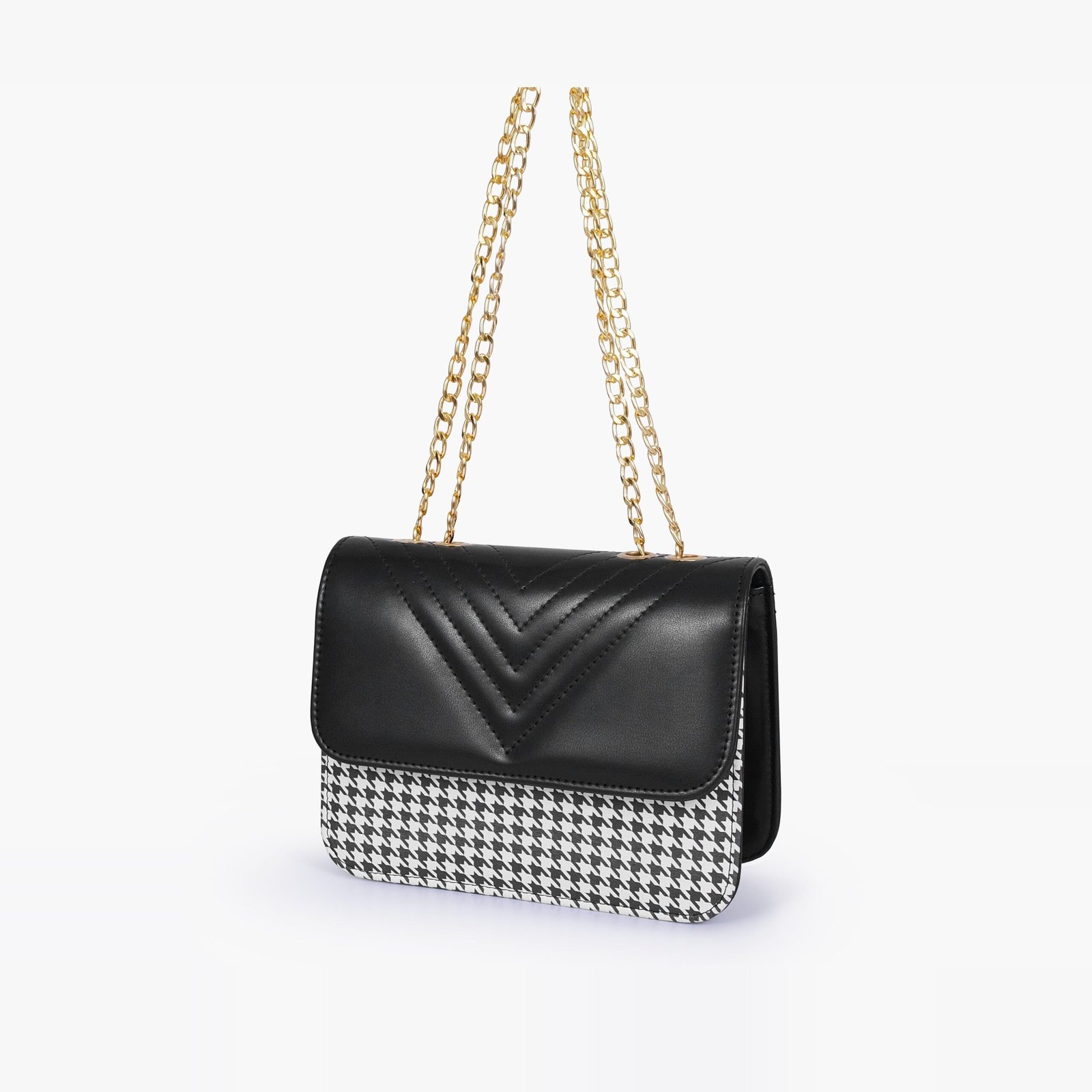 HCC-01-01.jpg Mercura Black houndstooth chain cross-body bag - Image 1