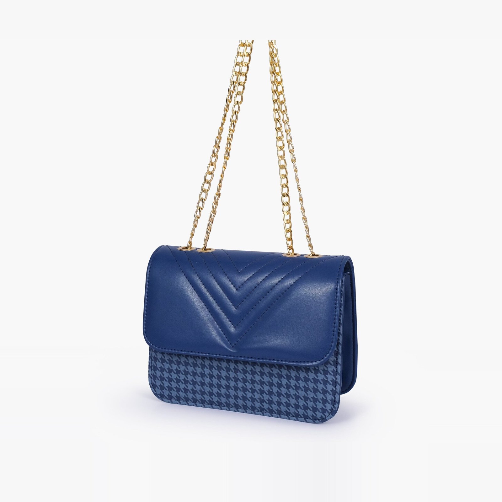 HCC-03-01.jpg Mercura Blue houndstooth chain cross-body bag - Image 1