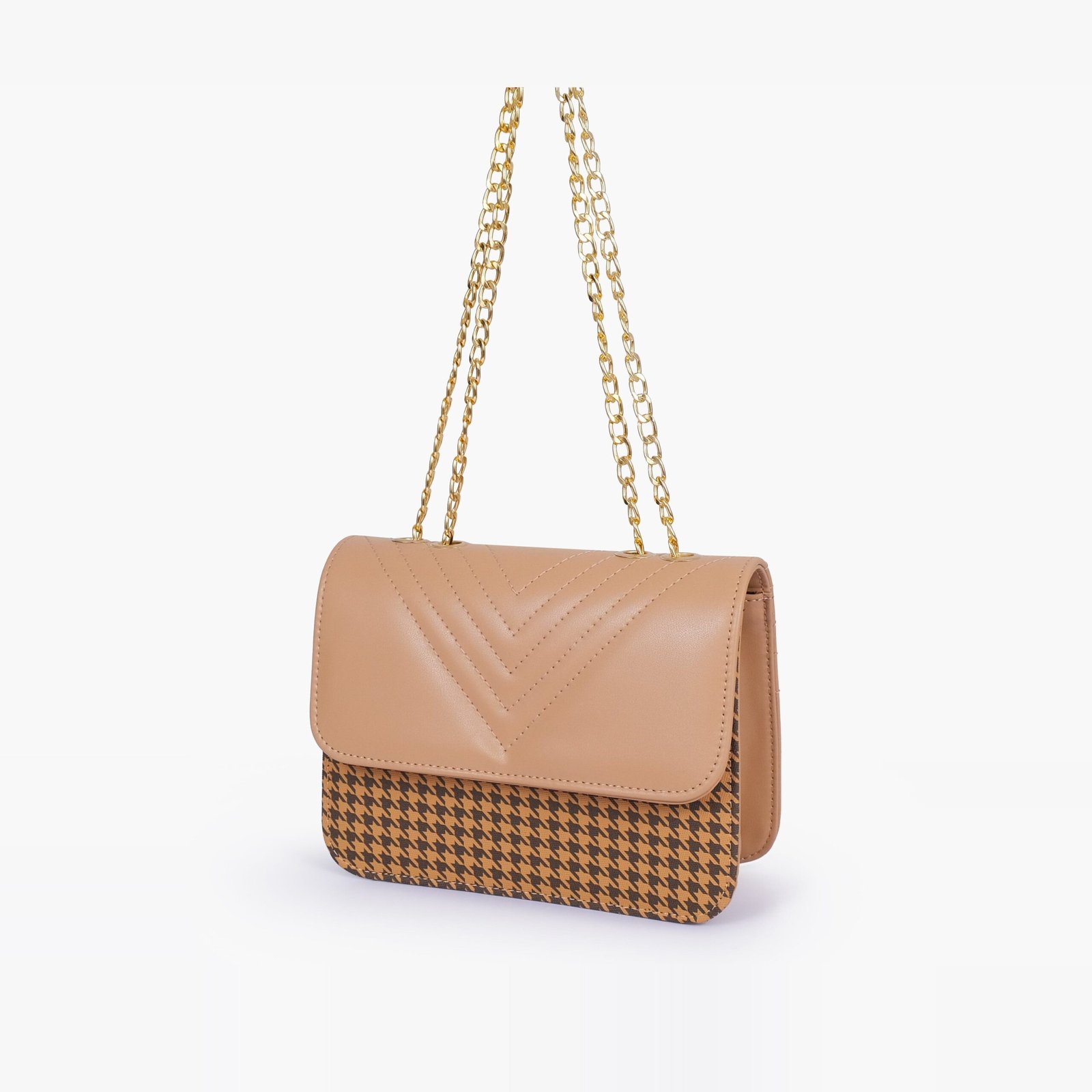HCC-04-01.jpg Mercura Beige houndstooth chain cross-body bag - Image 1