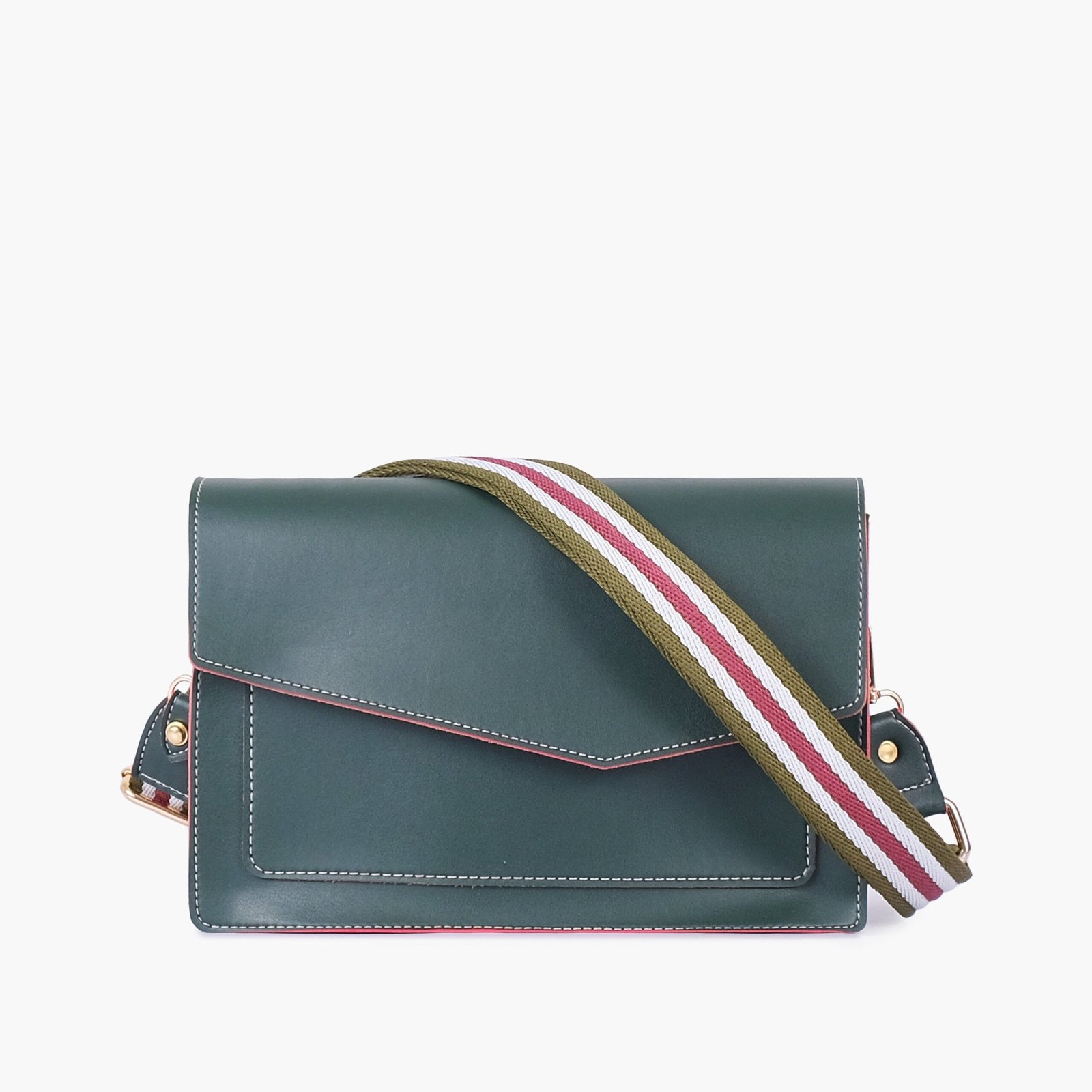 HFB-07-01.jpg Mercura Army green half flap cross-body bag - Image 1