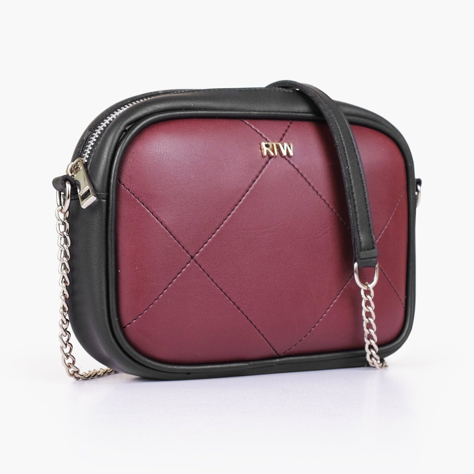 MQC-07-01.jpg Mercura Burgundy and black mini quilted crossbody bag - Image 1