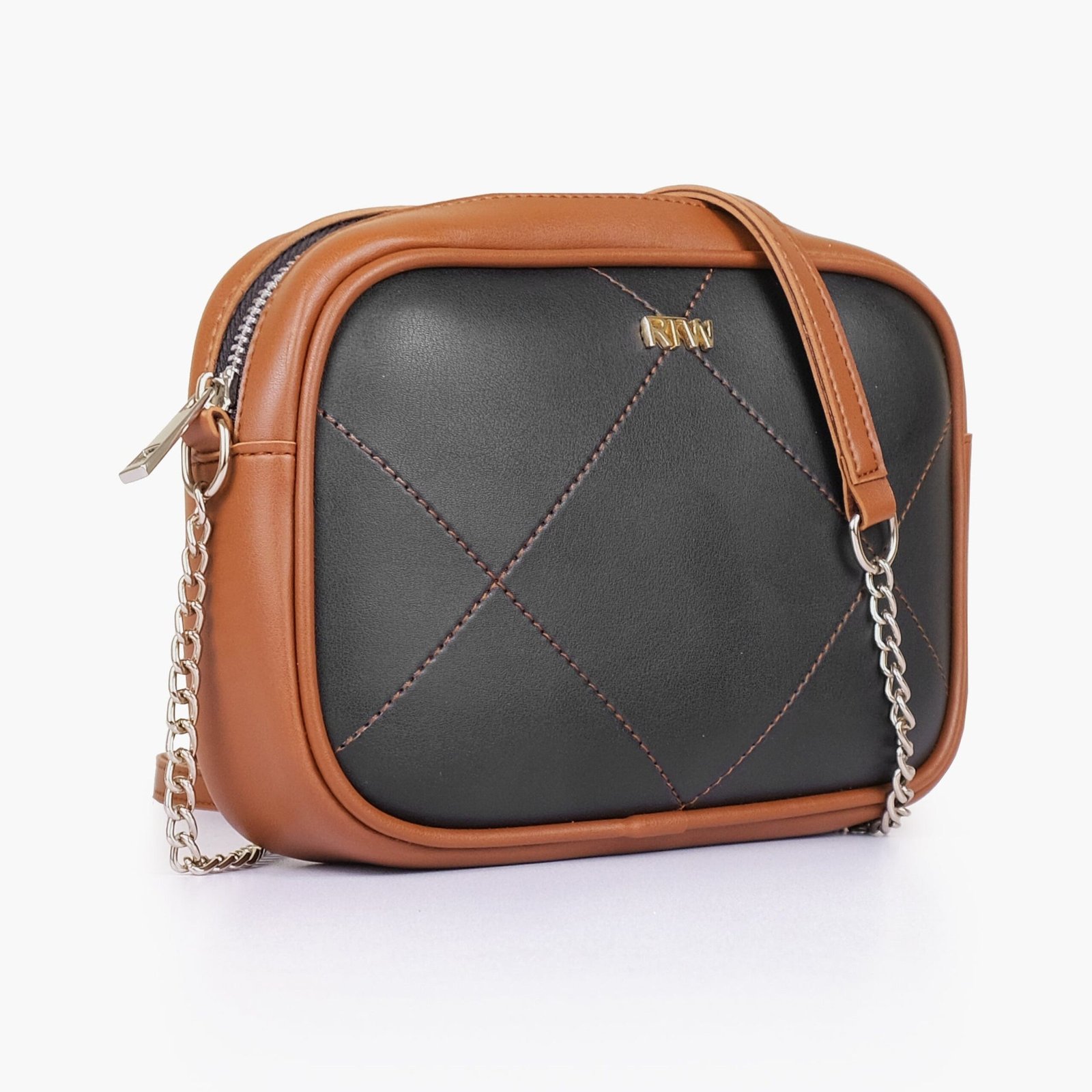 MQC-08-01.jpg Mercura Black and brown mini quilted crossbody bag - Image 1