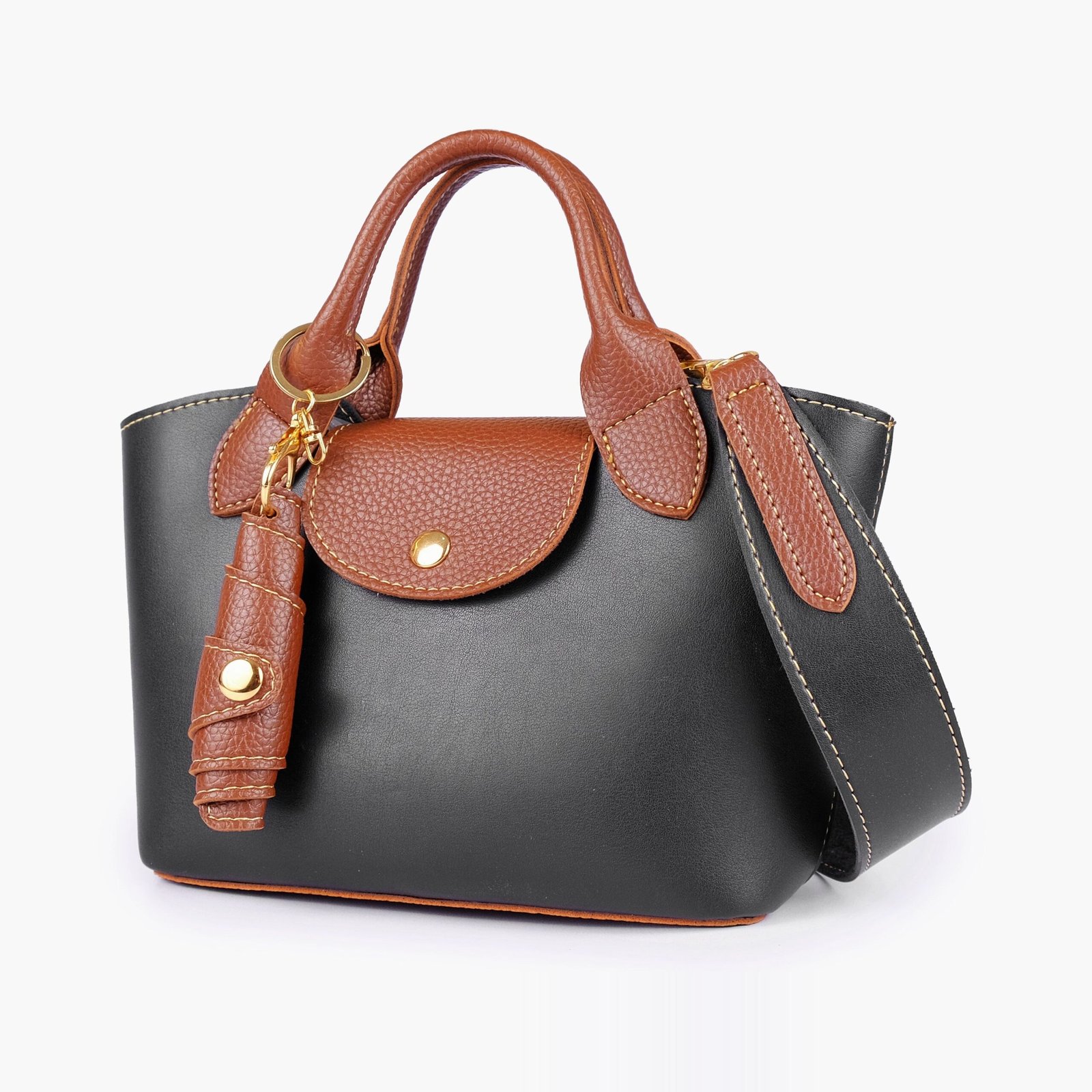 MTH-09-01.jpg Mercura Black and brown mini top-handle tote bag - Image 1