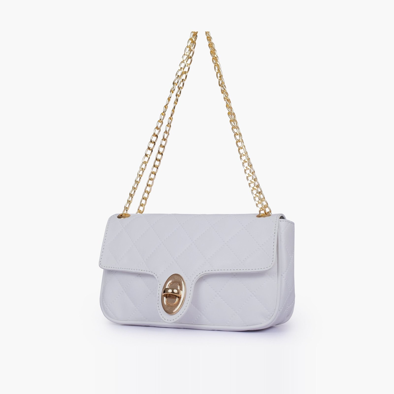 QBC-02-01.jpg Mercura White quilted small shoulder bag with chain - Image 1