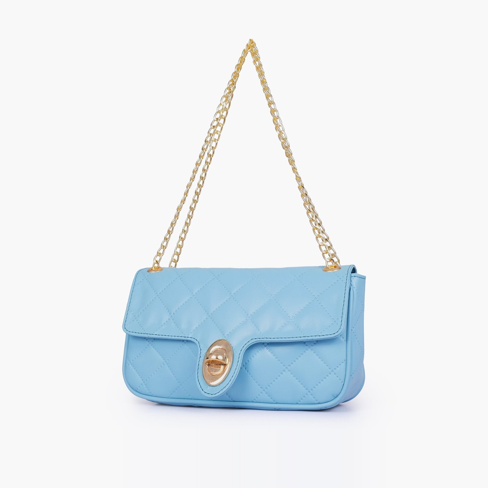 QBC-03-01.jpg Mercura Sky blue quilted small shoulder bag with chain - Image 1