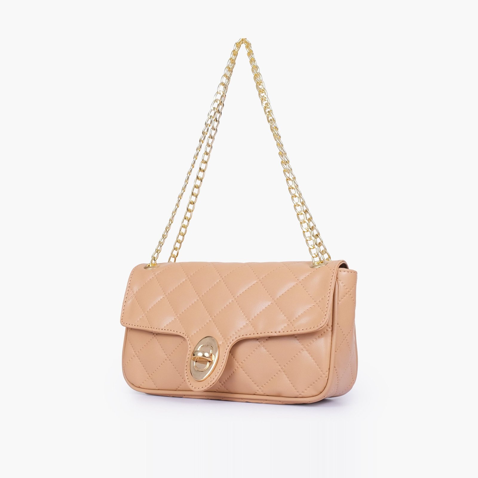 QBC-04-01.jpg Mercura Beige quilted small shoulder bag with chain - Image 1