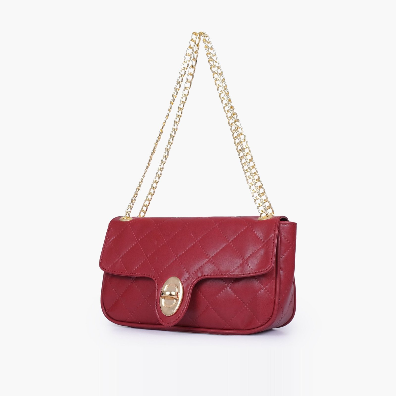 QBC-06-01.jpg Mercura Maroon quilted small shoulder bag with chain - Image 1