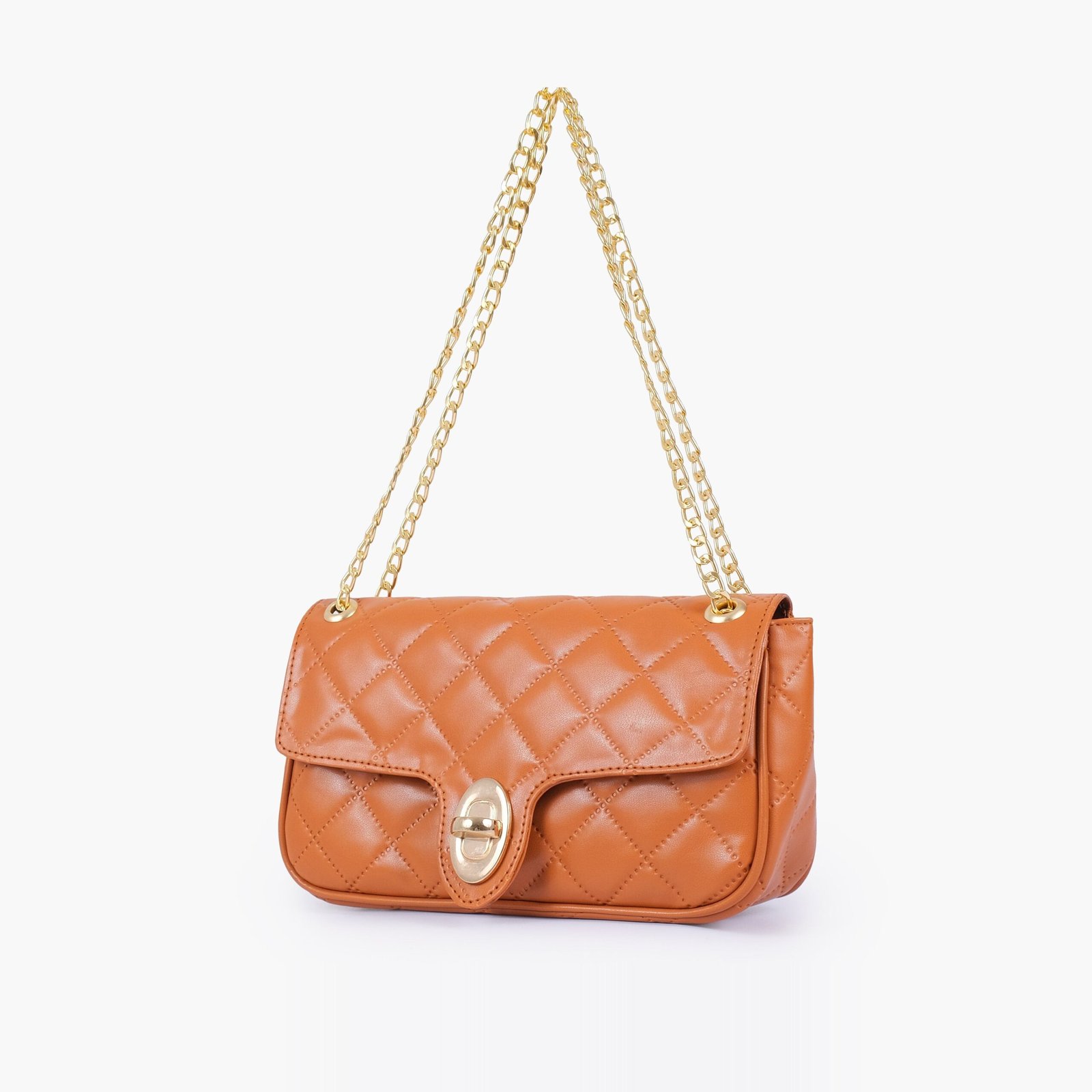 QBC-07-01.jpg Mercura Mustard quilted small shoulder bag with chain - Image 1