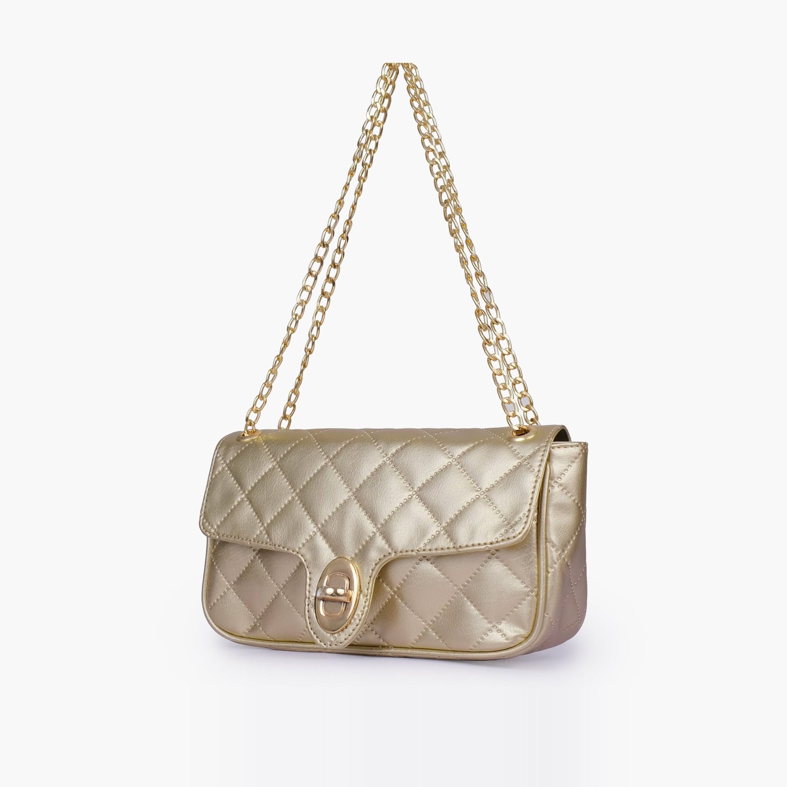 QBC-08-01.jpg Mercura Golden quilted small shoulder bag with chain - Image 1