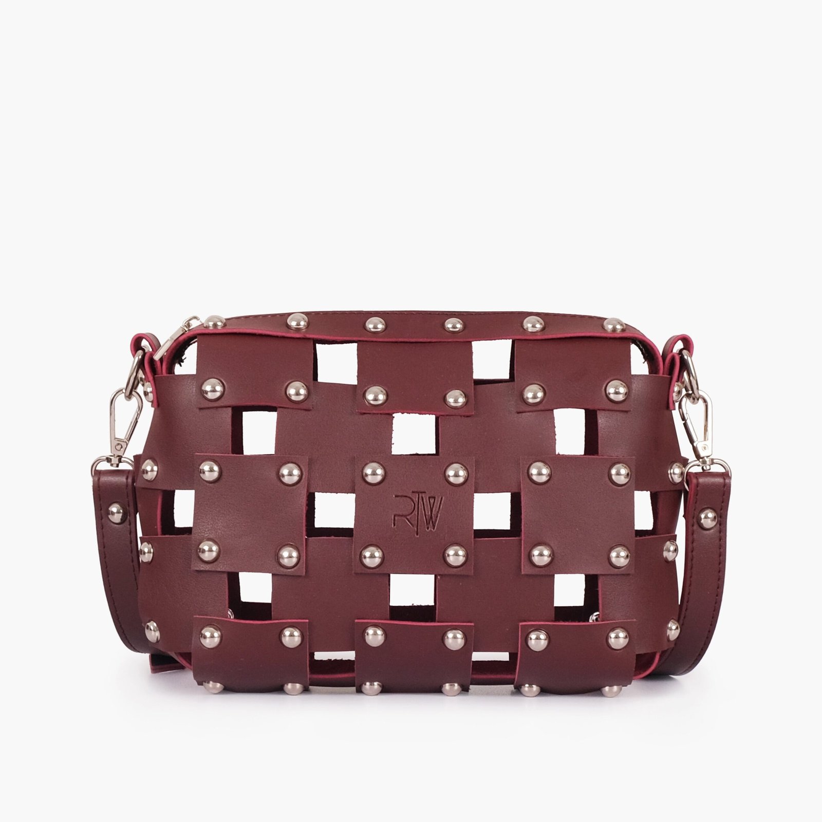 RCB-03-01.jpg Mercura Burgundy rivet cross-body bag - Image 1