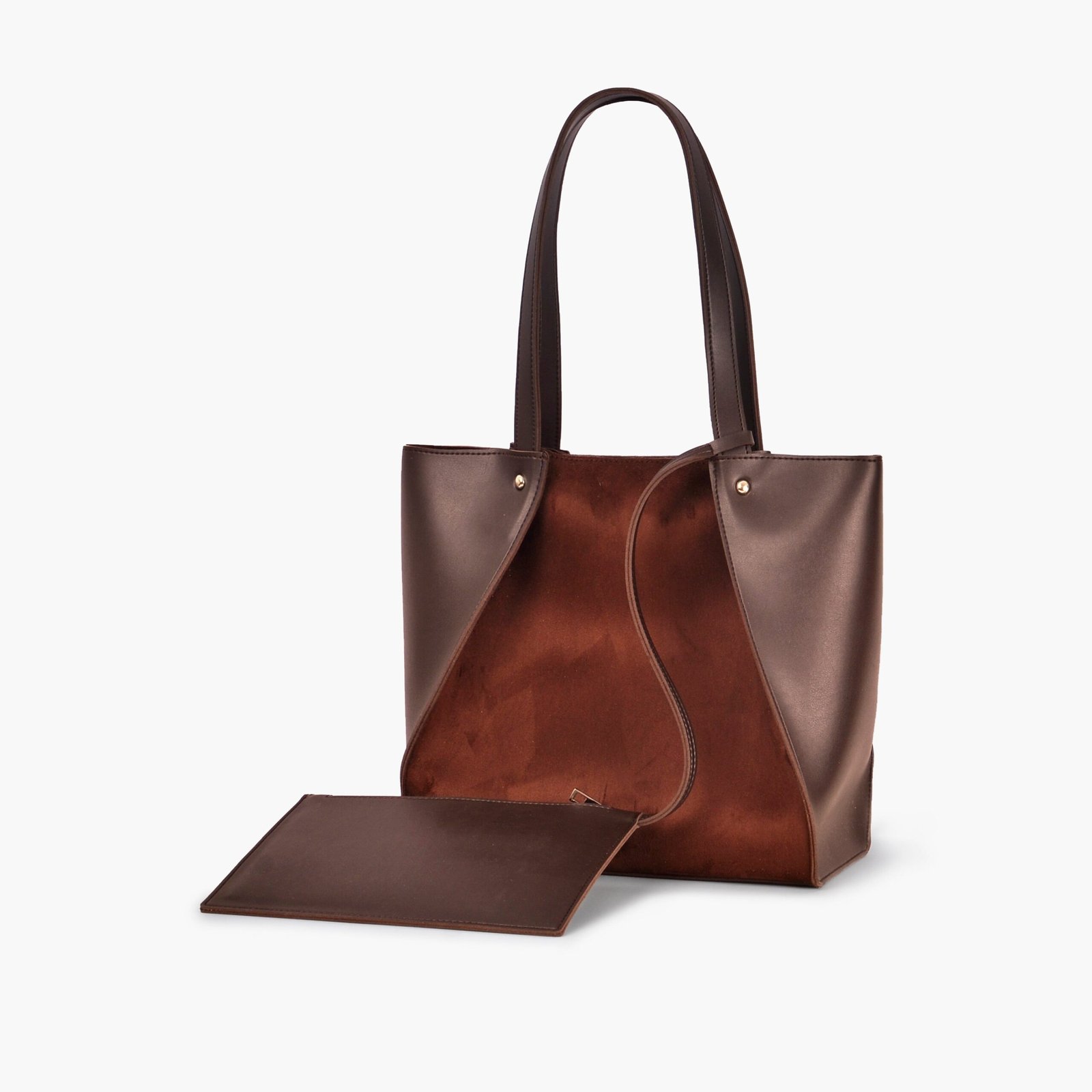 STB-02-01.jpg Mercura Dark brown suede shopping tote bag - Image 1