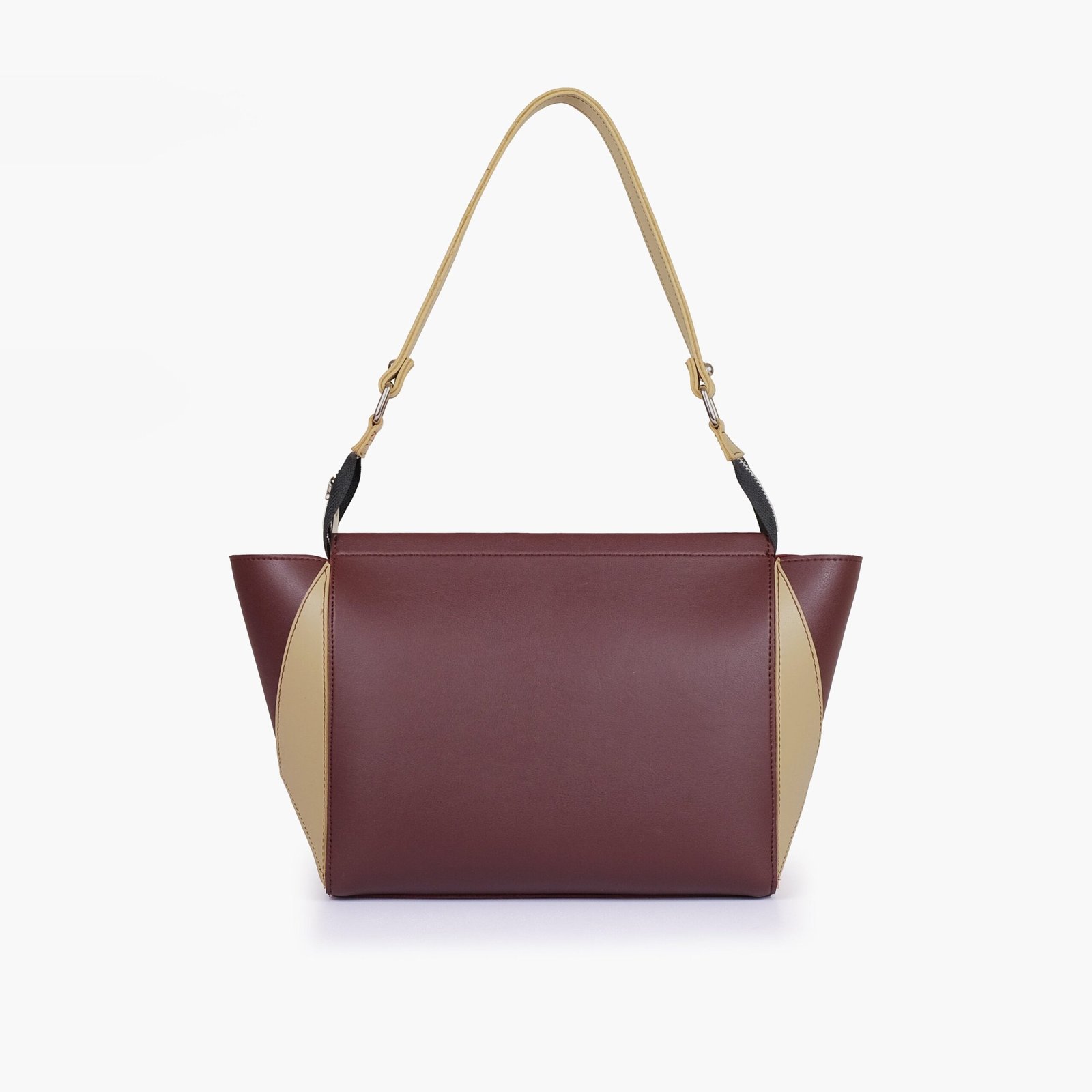 TTT-04-01.jpg Mercura Burgundy and off-white trio twist handbag - Image 1