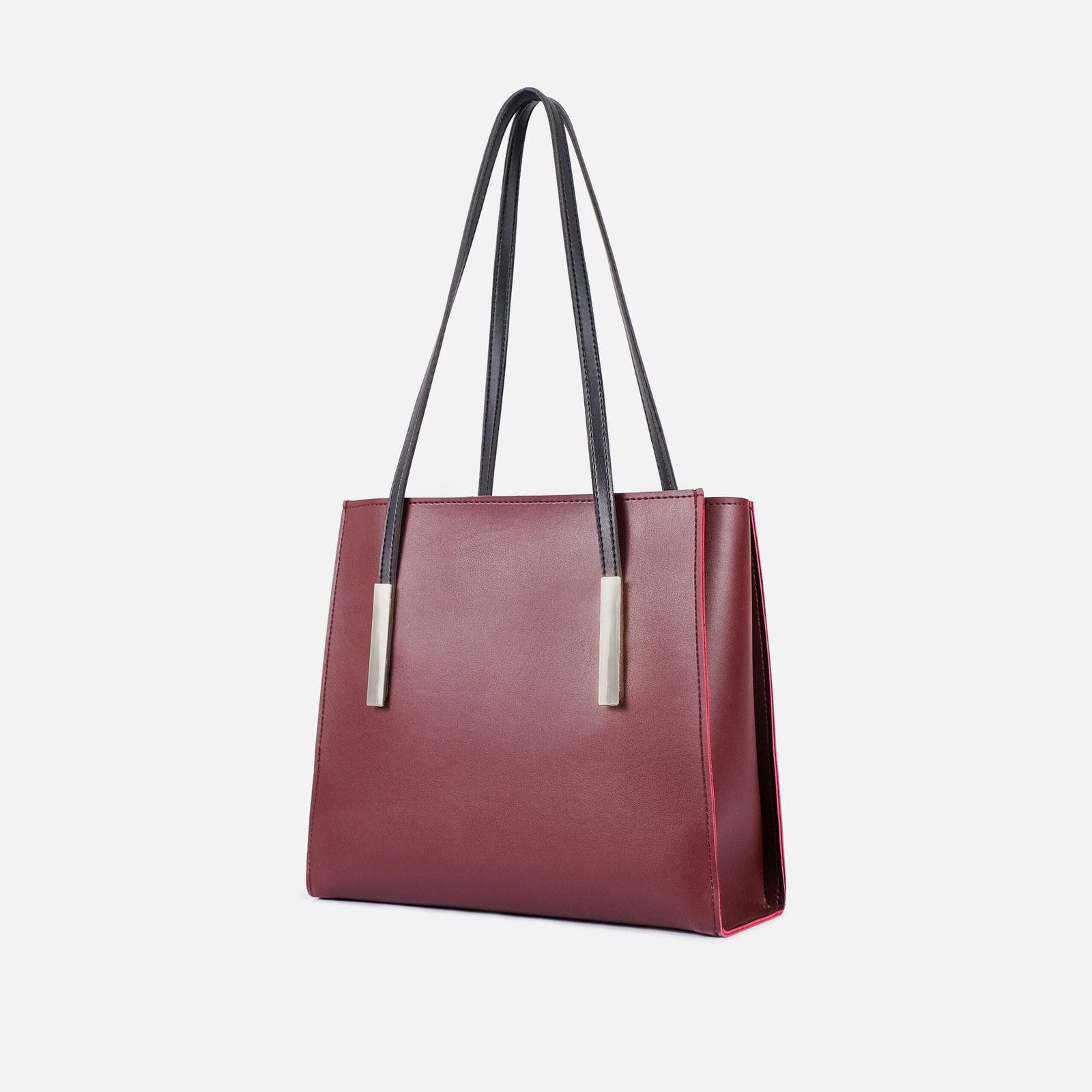ZSB-04-01.jpg Mercura Burgundy and black zipper shoulder bag with long handle - Image 1